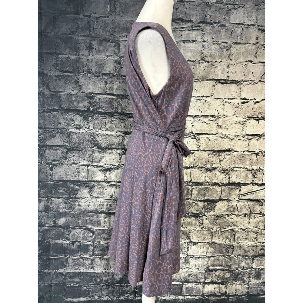 Toad&Co Wrap Dress Womens L Blue Geometric Sleeveless V Neck Knee Length - Picture 3 of 13